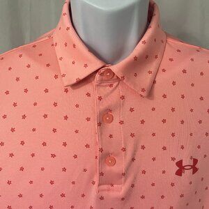Under Armour Men's pink flowers detailed The Playoff Polo shirt Large L EUC